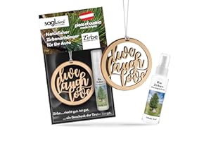‎SAGL.TIROL HOLZMANUFAKTUR sagl.tirol Auto Duft aus Zirben Holz [100% Bio] inkl. Zirben Raum Parfüm 5ml I verschiedene Motive I natürlicher Auto Duftbaum I Auto Duft Innenraum I Auto Lufterfrischer I Autoduft I Live Laugh Love