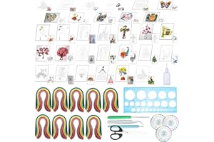Woohome 48 PCS Kit de Papier Quilling, 30 PCS Quilling Papier Modèle de Modèle, 2340 Bandes de Papier Kit Quilling avec Outil de Fabrication pour Débutant DIY Magasin Fête Mariage Maison