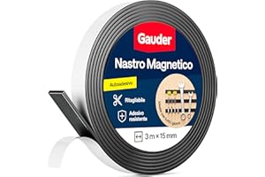 GAUDER Nastro Magnetico Autoadesivo Forte - Striscia Magnetica Tagliabile con Elevata Forza Magnetica - Nastro Magnetico con Adesivo Potente (3 m x 15 mm)