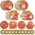 DPKOW 32pcs Chinese New Year Scratch Off Cards 2025 with 10pcs Chinese Coins, 2024 Snake Shaped Fortune Cards Chinese New Year Party Favour Supplies Spring Festival 2025 Scratch Off Card Game