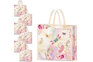 NymphFable Paquete de 6 bolsas de comestibles reutilizables con libélulas para jardín, bolsas de compras, impermeables, bolsas de regalo, 50 libras