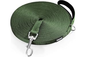 HAPPY HACHI Guinzaglio da Traino per Cani, 3 m/5 m/10 m/15 m/20 m/25 m/30 m/33 m, in Nylon con Cinturino, per Cani di Taglia Grande e Piccola (Verde, 5M)