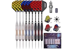 TURNART Dardos Punta de Acero 9 Piezas de 24 Gramos con 18 Ejes de Aluminio, 27 Plumas 5 Patrones, 20 Anillos de Goma, Estuche de Regalo de Dardos
