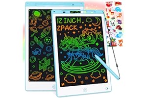 Tesmien 2 Pack LCD Writing Tablet for Kids, 12 inch Colorful Doodle Board Drawing Tablet Board Scribbler Drawing Pads Learning Toys for 3 4 5 6 7 Girls Boys, Free Cartoon Stickers (Blue+Blue)