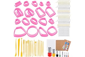 Yayatty 400 Stück Polymer Clay Cutter Set, 18 Form Clay Ohrring Cutters mit Ohrringe Zubehör, Plastic Clay Ohrringschneider für Polymer Clay Schmuckherstellung, Rosa