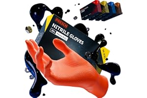 PRESCH Heavy Duty Engångshandskar Orange 50st. (L - 9) – Nitrilhandskar med diamantstruktur för extra grepp – Latex och puder