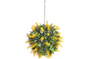 Best Artificial Yellow Lavender Flower Ball Lush Long Leaf Topiary Grass **UV Fade Protected** (24cm)