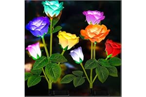 DooYard Solar Garden Lights - Upgraded Version Outdoor Light, 7-Color Changing Rose Lights for Yard,Garden Decoration, Enlarged Solar Panel, More Realistic Rose Flower (2 Pack)