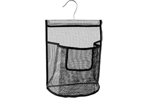 Tabanzhe Hanging Mesh Bag with Hook,Peg Bag Basket Shower Caddy Laundry Organizer Reusable Clothes Pegs Bag for Washing Lines Home College Travel Gym(Black)