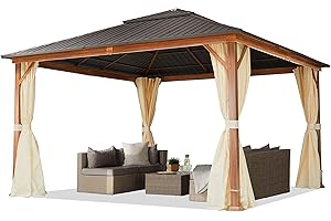 TOOLPORT Gazebo da giardino 4x4 m look legno, tetto Hardtop in acciaio, 4 teli laterali color crema