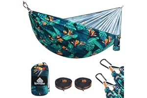 NATUREFUN Ultralekki podróżny hamak kempingowy, nośność 300 kg, oddychający, szybkoschnący, przenośny hamak (275 x 140 cm), 2 x karabińczyk premium, 2 x nylonowe zawiesia w zestawie, do użytku na