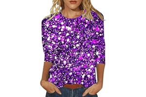 GENERIC 3D Sequin Printed Tops Evening Tops Ladies Going Out Glitter Tunic Sparkle 3/4 Sleeve Evening Night Club Party Performance Costume