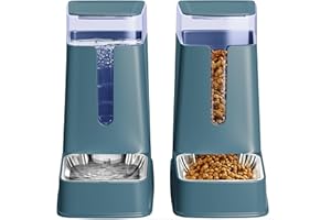 HIPIDOG Comedero automático para Gatos y dispensador de Agua para Gatos en Juego de 2 Paquetes de alimentador automático para Perros y dispensador de Agua para Perros pequeños, Cachorros, Gatitos