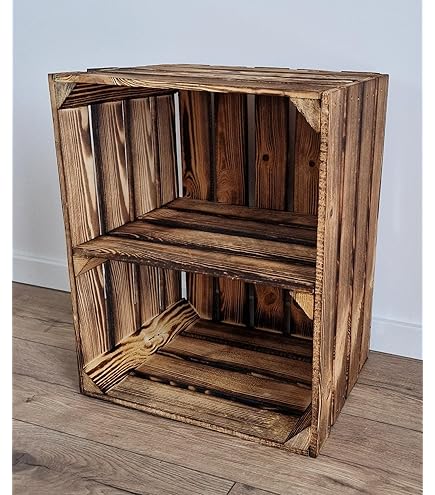 1,2,3,4 Solid&Strong Storage Wooden Crates Fruit Storage Box Shelf Decor - Clean -Natural, Burn Effect -Record Crates (Burnt Effect Long, 2 - View #10
