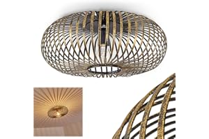 HOFSTEIN Plafonnier Oravi en métal noir et or, luminaire de plafond rond au style vintage, idéal dans un salon rétro, pour une ampoule E27, ampoule(s) non incluse(s)