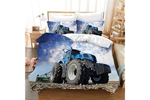 Leleyouzer Copripiumino da Trattore 135 x 200 cm per Bambini,Microfibra,Motivo Trattore 3D,1 Copripiumino + 2 Federe 50 x 75 cm(Tractor 4)