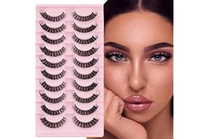 SIXSTARHAIR Faux Cils Naturel Volume Russe Professionnel Effet Extension 3D Fake Eyelashes 10 Paires Cat Eye D Curl Russian False Lashes Yeux de Biche Réutilisables Moelleux Faits à la Main des Cils