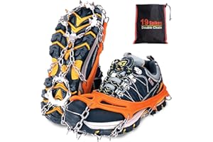 Tevlaphee Ice Snow Grips,Crampons Traction Snow Grips for Boots Shoes Women Men Kids Anti Slip 19 Stainless Steel Spikes Safe Protect for Hiking Fishing Walking Jogging Mountaineering