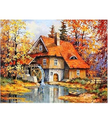 TIANYI-50x40CM 5D Diamond Painting Chalet Moulin à Vent