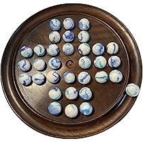 Thorness Solitaire Spiel Aus Holz - Brettspiel Mit Grünen Glasmurmeln 22cm