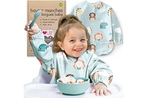 Nombear Bavoir Manches Longues pour Bébé - Bavoir Bébé Imperméable, Tablier Bebes pour Manger, Tablier Enfant Repas, Bavoirs DME, Blouse Bebe Repas
