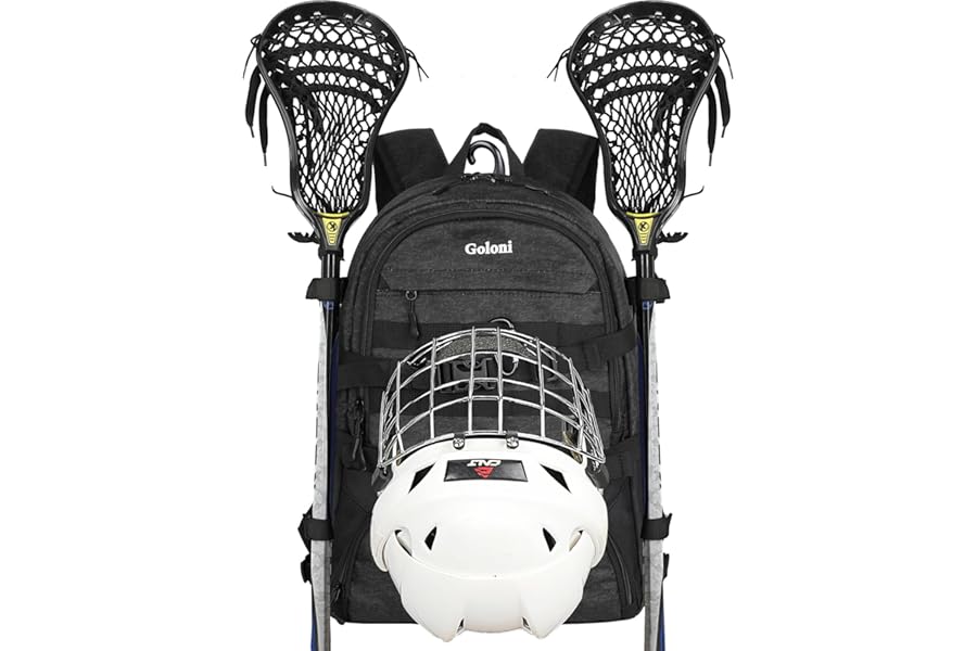 Goloni Lacrosse Equipment Backpack with Two Sticks Holder and Separate Cleats Compartment Field Hockey Bag