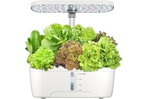 GOLUMUP Hydroponisches Anzuchtsystem Smart Garden mit Automatisches Timer 15W LED Pflanzenlampe und 6 Hülsen Indoor Kräutergarten Höhenverstellbar 13-27cm