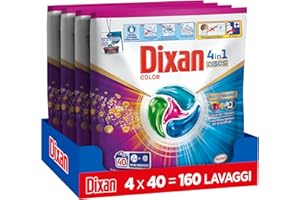 Dixan DISCS 4in1 Color Detersivo Lavatrice, 4 confezioni da 40 lavaggi, Capsule lavatrice per colori vivaci, pulizia profonda del bucato e freschezza igienica per lavatrice, Rimuove le macchie da 20°C