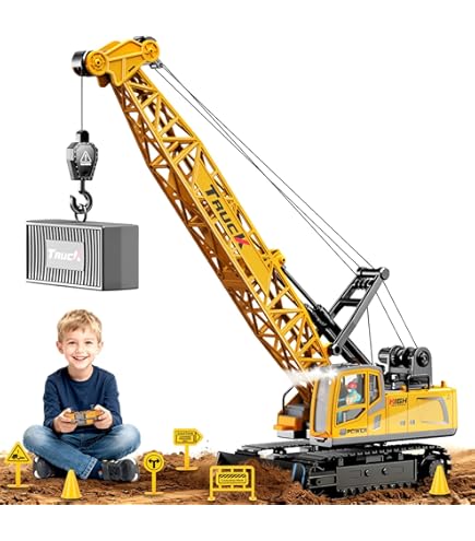 Teorema Giocattoli, Grue Jouet Pour Enfants De 60 Cm De Haut, Grue Cinoguidée Multifonction Avec Rotation à 360 ° Et Crochet Mobile, Jeu De Chantier