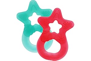 Dentistar Star Teether Pack of 2, Teething Baby Toy for Infants Aged 3+ Months, Soft Silicone Baby Teething Ring for Tooth and Gum Pain Relief, Made in Germany - Turquoise & Orange