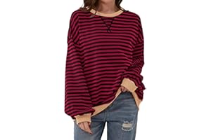 COALHO Women Striped Color Block Oversized Sweatshirt Crew Neck Long Sleeve Shirt Pullover Top Casual Loose fit Sweater