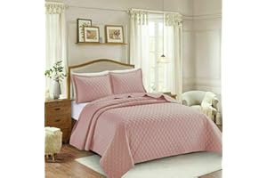 Householdfurnishing 3 piece Quilted Bedspread Comforter with Oxford Standard Pillow Shams (INS/Pink, Double)