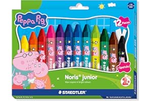 STAEDTLER Noris junior vaxkritor Peppa Pig 12-pack – tjocka kritor för att färglägga stora ytor och kreativa målningstekniker
