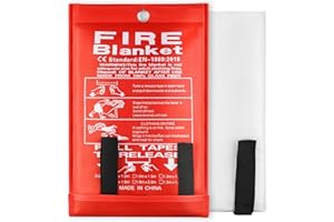 JIBENGAO Löschdecke Küche, 1m x 1m Feuerlöschdecke, Flammschutzmittel und Wärmedämmung, Glasfaser Brandschutzdecke für Fettbrände Auto Schule Kamin Grill Büro Schweißen Camping Feuerdecke Notfälle (1 Pack)