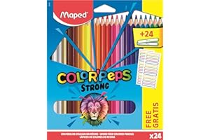 Maped - Pinturas de Madera - Estuche Strong - 24 Lápices de Colores y 24 Etiquetas para Poner el Nombre - Ideal para Llevar a Clase - Colores Vibrantes