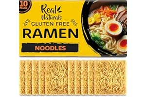 REAL NATURALS Gluten Free Ramen Noodles, Plain ramen noodles. Restaurant grade. Gluten free pasta, Japanese ramen, Gluten Free Super noodles from brown rice 10 x 59g (10 Pack)