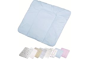 Vizaro - Colchón Cambiador Bebé Textil Acolchado - Portátil - Viaje 70x75cm - 100% Algodón - Hecho UE, OekoTex - Azul y Blanco