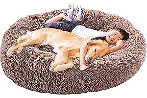 LINRUI XXL Hundebett Orthopädisch Waschbar Rund Haustierbett für Große Grosse Mittelgroße Hunde XL Hundesofa Antistress Waschbar Kuschelig Hundekissen Memory Foam Hoch Oval Donut Labrador Hundehöhle Braun