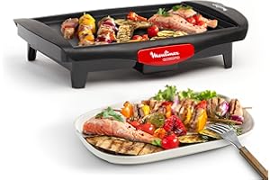 Moulinex Barbecue électrique d’intérieur, 1800 W, Revêtement antiadhésif, Format compact, Bac de récupération des jus, Thermostat réglable, Plancha, Accessimo CB560811