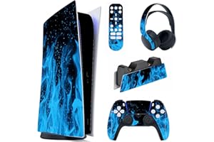 playvital Blue Flame Full Set Skin Decal for ps5 Console Digital Edition, Sticker Vinyl Decal Cover for ps5 Controller & Charging Station & Headset & Media Remote