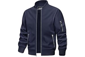 TACVASEN Veste Homme Mi Saison Imperméable Bombers Homme Coupe Vent avec Plusieurs Poches