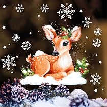Wandtattoo Loft Fensterbild Weihnachten – Hirsch Mit Baum & Schnee, A4, Wiederverwendbar, Statisch Haftend