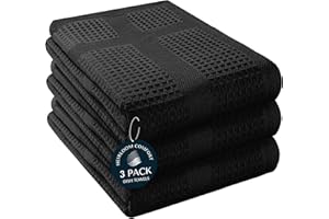 HEIRLOOM COMFORT 3 Pack Black Waffle Weave Kitchen Towels, 40x66 cm, 100% Cotton Dishcloth Set, Super Absorbent, Fast Dry, Teal Towels, Soft Hand Towel, Dish Rags, Wash Cloth, Cleaning, Durable