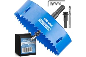 EffektWerk - Hole Saw Drill Bit - 120mm - Includes Centre Drill, Hex Key & Drill Adapter - Perfect for Soft Wood & PVC