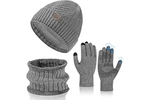 TAGVO Gorro y Bufanda Guantes Set Invierno Hombre Mujer, 3 en 1 Set de Punto Sombreros Beanie de Cálidos Bufanda Cuello y Guantes Pantalla Táctiles para Esquí Excursionismo Ciclismo Regalos