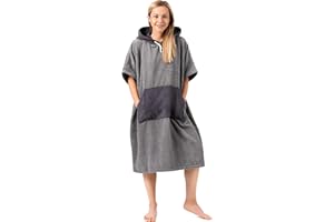 ZENACROSS Poncho Surf Bagno e Sport L/XL grigio chiaro - Spugna 100% Cotone - Poncho Donna, Poncho Uomo, Adulto e Bambino con Tasca e Cappuccio - Ideale per Surf, Spiaggia, Piscina e Asciugam