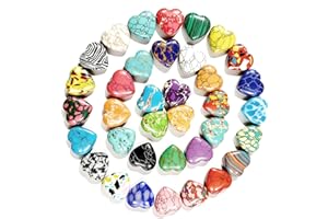 PYNZEKA 32 Stück Herz Stein Edelsteine für Kinder Bunte Glückssteine Set für Meditation und Dekorationen Valentinstag