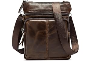 FOLOVEYA Retro Borsello Uomo Tracolla Piccolo Vera Pelle Borsa a Spalla D'affari Casuale Borse Messenger Borse Crossbody Borsetta Tracolla Piccola per Lavoro Viaggio Sport Borsa Cellulare Caffè