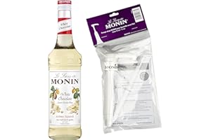 MONIN - Sirop Saveur Chocolat Blanc + 1 Pompe à Sirop - Pour Café, Chocolat Chaud, Capuccino ou Latte - Arômes Naturels - Bouteille en Verre - 70 cl
