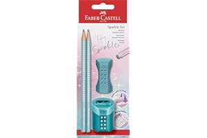 ‎FABER-CASTELL FABER-CASTELL 118297 - Bleistifte Set Sparkle, mit Spitzer, Radiergummi und 2 Bleistifte, Schreibset ocean metallic